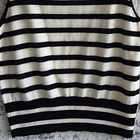 Resort Two Joey Rodolfo Merino Wool Turtle Neck Top Size L Bkack Ivory Striped - Picture 4 of 7